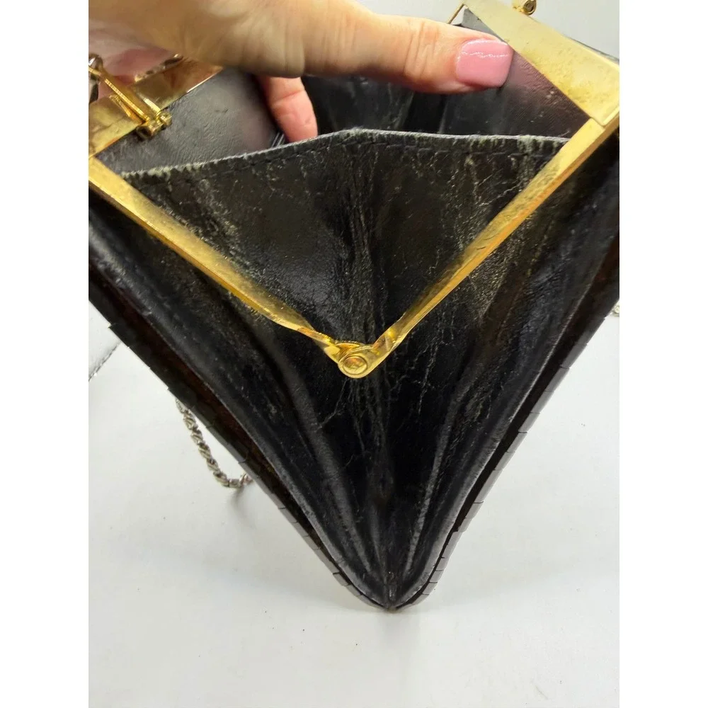 Vintage Marbled Grey Acrylic Ribbed Hard Shell Clutch Evening Bag Gold Clasp